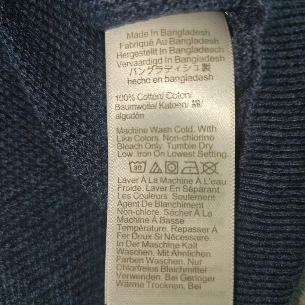 J.Crew Crewneck Sweater Men's Large Blue 100% Cotton Textured Raglan L CD617